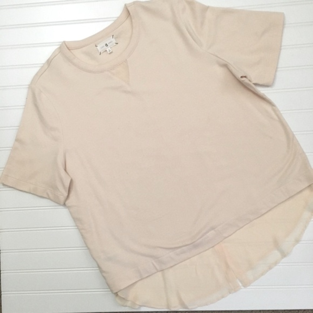 LOU & GREY peach chiffon trim knit top